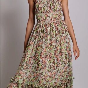 Sabina Musayev Pink and Green Ruched Halter Dress